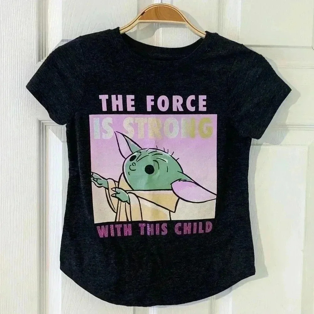 Yoda Star‎ Wars The Force Is Strong Youth M (8-10)  Gray Shirt EUC